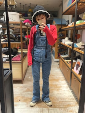 「リブT」｜「アイテム（サロペット/オーバーオール）」を使った、akiさん（レディース・156cm）の秋コーディネート
