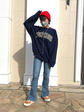 「holiday」｜「アイテム（スウェット）」を使った、akiさん（レディース・156cm）の冬コーディネート