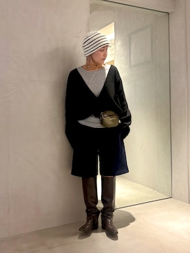 「アイテム（ニットキャップ/ビーニー、ホワイト系）」を使った、akiさん（レディース・156cm）の冬コーディネート