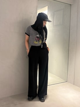 「OVERRIDE（オーバーライド）のOVERRIDE  HEATLOCK SCARF CAP SGP / オーバーライド（帽子、ブラック系）」を使った、akiさん（レディース・156cm）の夏コーディネート