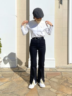 「ジャーマントレーナー」｜「アイテム（ハンチング/ベレー帽）」を使った、akiさん（レディース・156cm）の秋コーディネート