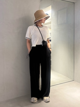 「arth（アース）のarth  Paper Bucket Cloche / アース（宽边帽、ベージュ系）」を使った、akiさん（レディース・156cm）の夏コーディネート