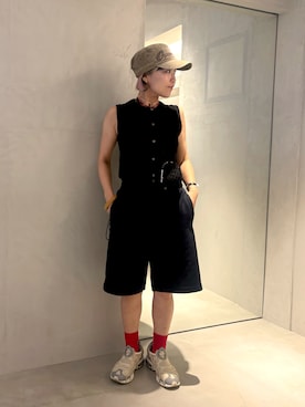 「OVERRIDE（オーバーライド）のOVERRIDE  PIGMENT TWILL DE GAULLE CAP / オーバーライド（帽子、ブラウン系）」を使った、akiさん（レディース・156cm）の夏コーディネート