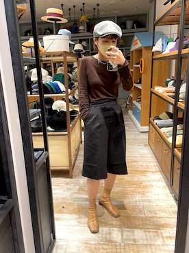 「moussy」｜「アイテム（ハンチング/ベレー帽）」を使った、akiさん（レディース・156cm）の春コーディネート