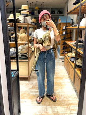 「リブT」｜「アイテム（ジャケット/アウター）」を使った、akiさん（レディース・156cm）の夏コーディネート