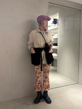 「OVERRIDE（オーバーライド）のOVERRIDE  PIGMENT DAD BALLHUNTING SGP / オーバーライド（ハンチング/ベレー帽、ピンク系）」を使った、akiさん（レディース・156cm）の春コーディネート