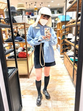 「moussy」｜「アイテム（ハンチング/ベレー帽）」を使った、akiさん（レディース・156cm）の春コーディネート