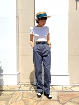 「OVERRIDE」｜「アイテム（スラックス）」を使った、akiさん（レディース・156cm）の春コーディネート