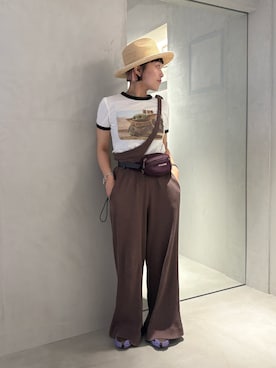 「arth（アース）のarth  Raffia Croche Fedora / アース（ハット、ベージュ系）」を使った、akiさん（レディース・156cm）の春コーディネート