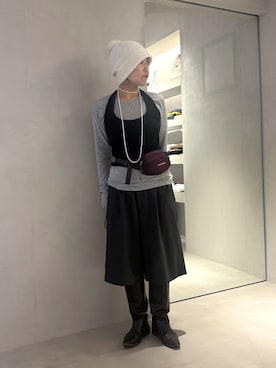 「アイテム（ニットキャップ/ビーニー）」を使った、akiさん（レディース・156cm）の秋コーディネート