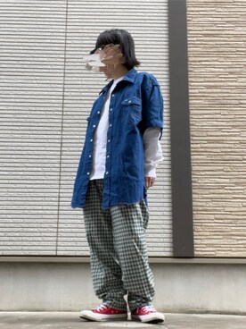 「古着女子」｜「アイテム（スラックス）」を使った、myk.oooさん（レディース・153cm）の春コーディネート