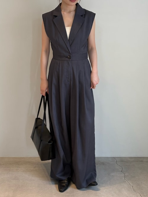 オケージョン/結婚式】テーラードウエストボタンオールインワン