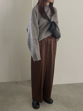「サテンパンツ」｜「アイテム（スリッポン）」を使った、ranさん（レディース・161cm）の秋コーディネート
