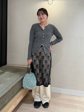 「アイテム（バッグ、グリーン系）」を使った、yuu_yabeさん（レディース・168cm）の冬コーディネート