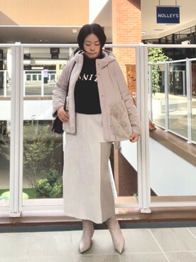 「秋冬」｜「アイテム（ブルゾン）」を使った、shiraさん（レディース・155cm）の冬コーディネート