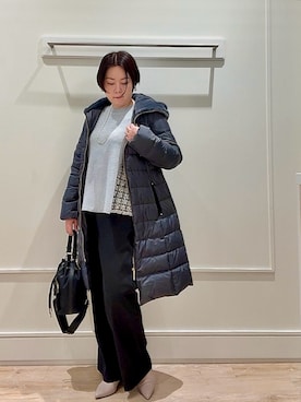 「アウターコーデ」｜「アイテム（ダウンジャケット/コート）」を使った、shiraさん（レディース・155cm）の冬コーディネート