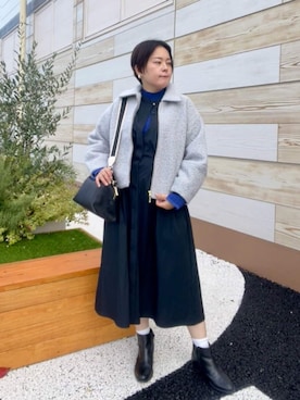 「アウターコーデ」｜「アイテム（ワンピース/ドレス）」を使った、shiraさん（レディース・155cm）の冬コーディネート
