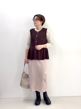 「MICO COULIER（ミコクリエ）のマシュマロスウェードタイトスカート（スカート）」を使った、shiraさん（レディース・155cm）の夏コーディネート