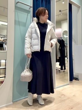 「ネイビー×ホワイト」｜「アイテム（ワンピース/ドレス）」を使った、shiraさん（レディース・155cm）の秋コーディネート