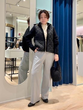 「MICO COULIER（ミコクリエ）のウォッシャブルバナナスリーブ クルーネックプルオーバー（ニット/セーター）」を使った、shiraさん（レディース・155cm）の秋コーディネート