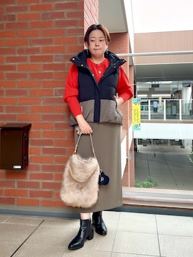 「アイテム（ダウンベスト）」を使った、shiraさん（レディース・155cm）の秋コーディネート