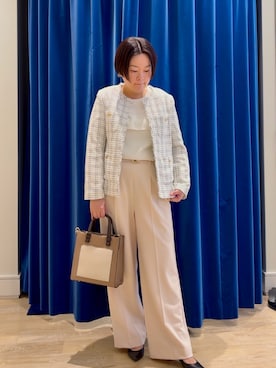 「ママファッション」｜「アイテム（ノーカラージャケット）」を使った、shiraさん（レディース・155cm）の冬コーディネート