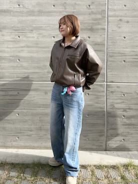 「アイテム（ライダースジャケット）」を使った、Yuinaさん（レディース・162cm）の秋コーディネート