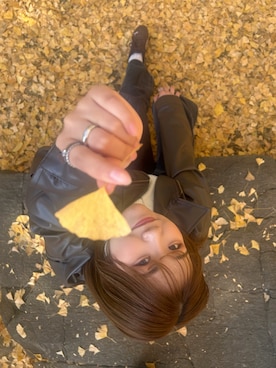 「アイテム（ライダースジャケット）」を使った、Yuinaさん（骨格ストレート・レディース・162cm）の冬コーディネート