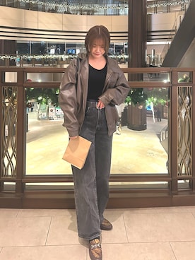 「アイテム（ライダースジャケット）」を使った、Yuinaさん（レディース・162cm）の秋コーディネート