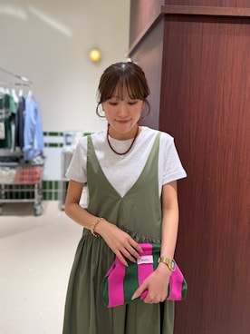 「NOLLEY’S（ノーリーズ）の【MAQWEL/マクウェル】ウォッシャブルCOTTON RIB 半袖Tシャツ（Tシャツ/カットソー、グレー系）」を使った、ayakaさん（レディース・156cm）の春コーディネート