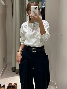 「MAQWEL（マクウェル）の【MAQWEL/マクウェル】ROOM#17ロングスリーブ（Tシャツ/カットソー、ホワイト系）」を使った、ayakaさん（レディース・156cm）の秋コーディネート