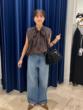 「NOLLEY’S（ノーリーズ）の《セットアップ対応》リンクルタイプライターバルーンブラウス（シャツ/ブラウス）」を使った、ayakaさん（レディース・156cm）の夏コーディネート