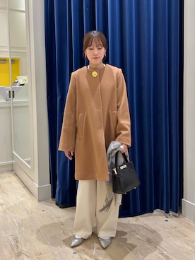 「アイテム（ノーカラーコート）」を使った、ayakaさん（レディース・156cm）の冬コーディネート