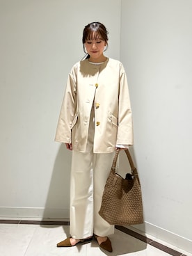 「NOLLEY’S（ノーリーズ）のウォッシャブル袖フレアレースロンＴ（Tシャツ/カットソー、ホワイト系）」を使った、ayakaさん（レディース・156cm）の春コーディネート