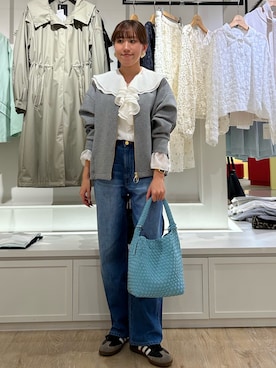 「NOLLEY’S（ノーリーズ）のウォッシャブルダンボールブルゾン（ブルゾン、グレー系）」を使った、ayakaさん（レディース・156cm）の春コーディネート