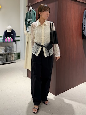 「MAQWEL（マクウェル）の【MAQWEL/マクウェル】ウォッシャブルカーブチノパンツ（チノパンツ、ブラック系）」を使った、ayakaさん（レディース・156cm）の春コーディネート