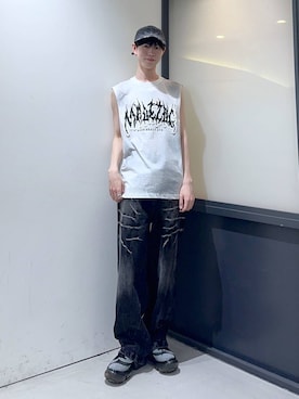 「3.3 Field Trip （3.3フィールドトリップ）の3.3 Field Trip／ゴスロゴルーズノースリーブ（Tシャツ/カットソー、ホワイト系）」を使った、daikiis2さん（メンズ・177cm）の夏コーディネート