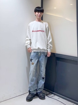 「F.ILLUMINATE（フィルミネイト）の【UNISEX】Filluminate／Authentic ロゴプルオーバー（スウェット、ベージュ系）」を使った、daikiis2さん（メンズ・177cm）の秋コーディネート