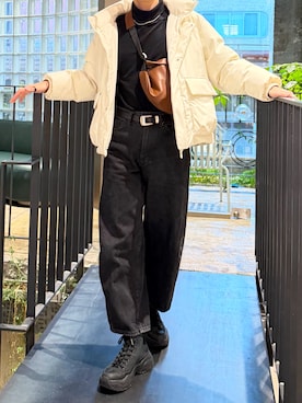 「GU（ジーユー）のアイテム（スラックス）」を使った、Hugoさん（メンズ・170cm）の冬コーディネート