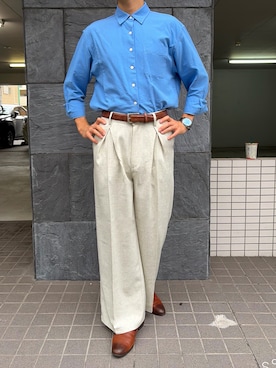 「UNIQLO（ユニクロ）のアイテム（シャツ/ブラウス、ブルー系）」を使った、Hugoさん（メンズ・170cm）の秋コーディネート