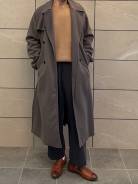 「UNIQLO（ユニクロ）のアイテム（ニット/セーター、ブラウン系）」を使った、Hugoさん（メンズ・170cm）の冬コーディネート