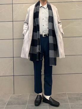 「REGAL（リーガル）のアイテム（ローファー、ブラック系）」を使った、Hugoさん（メンズ・170cm）の冬コーディネート