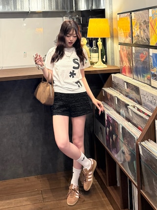 「Vipoa（ヴィポア）のクリンクルサマーショートパンツ（スウェットパンツ）」を使った、ramuさん（レディース・166cm）の夏コーディネート
