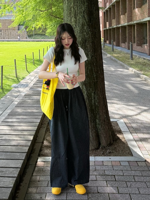 ワイドパンツ パンツ チェックワイドレッグパンツ レディース