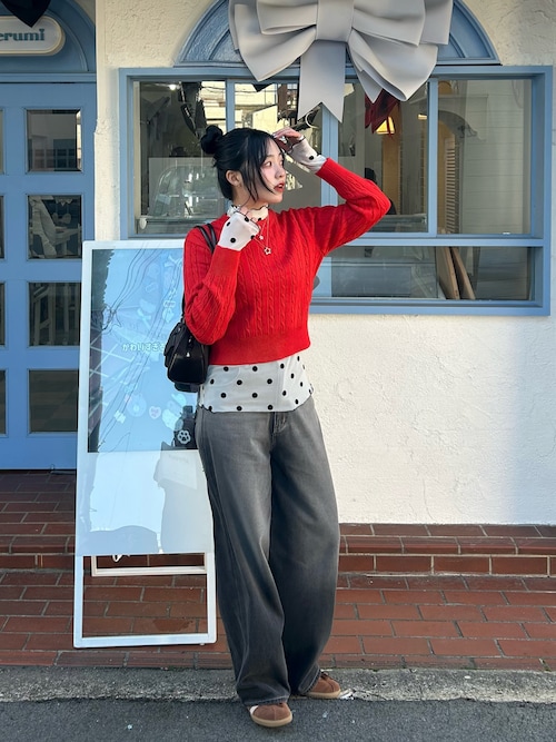 gossip!ロサンゼルス ブラウス シャツ Y2Kドット柄ハイネック
