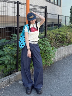 「アイテム（Tシャツ/カットソー）」を使った、ramuさん（レディース・166cm）の夏コーディネート