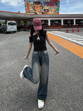 「アイテム（キャップ、ピンク系）」を使った、ramuさん（レディース・166cm）の夏コーディネート
