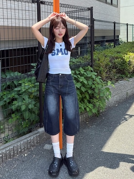 「骨格ウェーブ」｜「アイテム（デニムパンツ）」を使った、ramuさん（レディース・166cm）の夏コーディネート