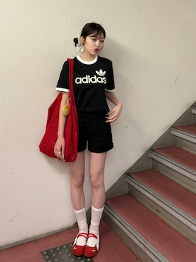 「韓国ファッション」｜「アイテム（Tシャツ/カットソー）」を使った、ramuさん（レディース・166cm）の夏コーディネート