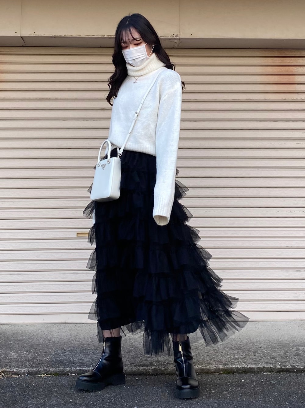 ブラックチュールフリルロングスカート SpRay スカート チュールフリルティアードロングスカート